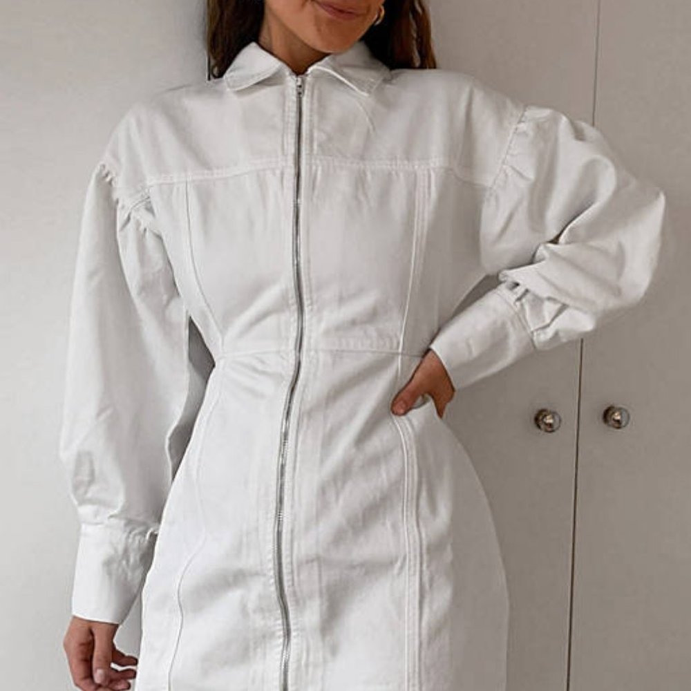 white denim zipper dress